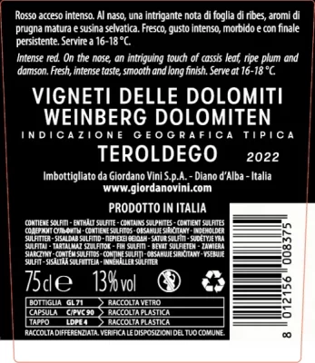 TEROLDEGO VIGNETI DELLE DOLOMITI IGT Rosso secco - Image 2