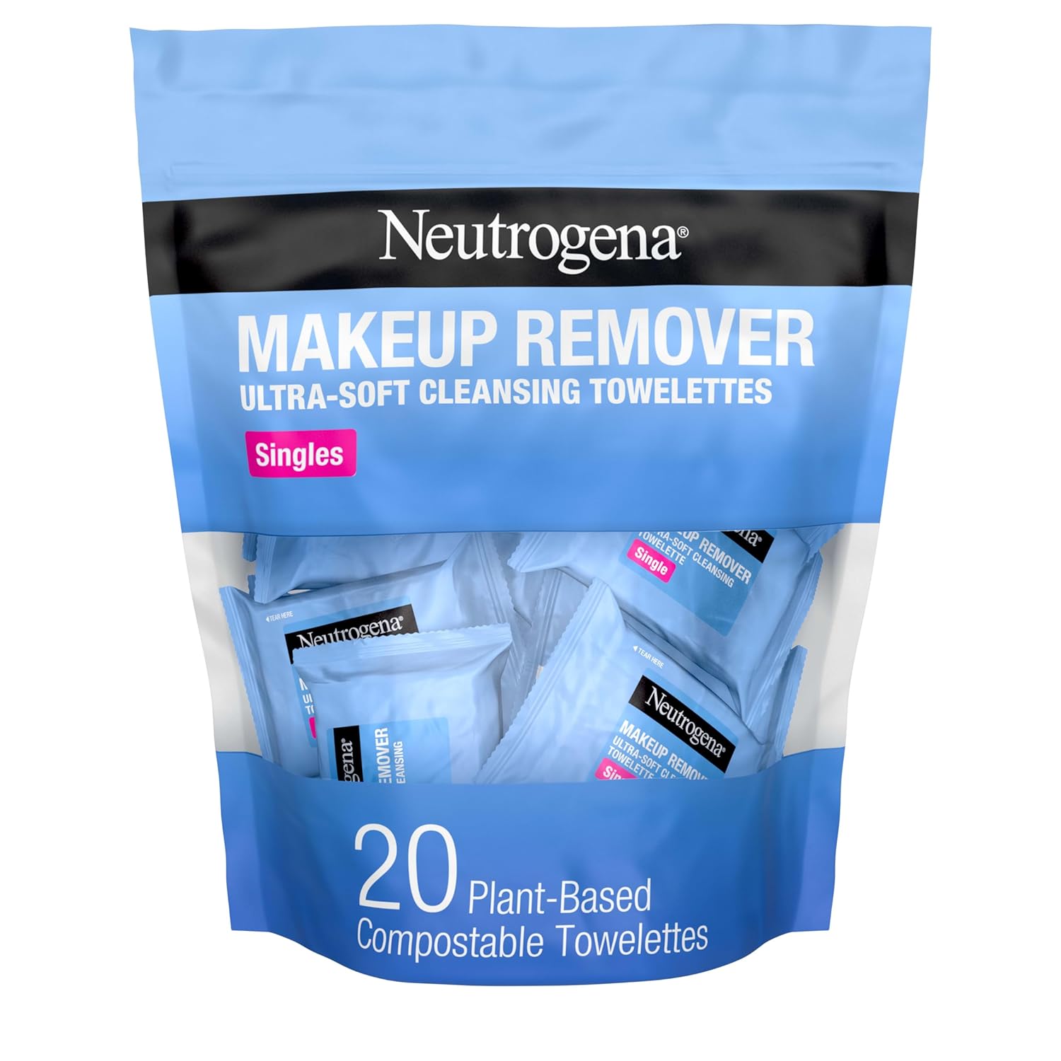 Neutrogena Makeup Remover Wipes Singles, Individually Wrapped Face Wipes, Daily Facial Cleanser Towelettes, Gently Removes Oil & Makeup, Alcohol-Free Makeup Wipes, 20 ct